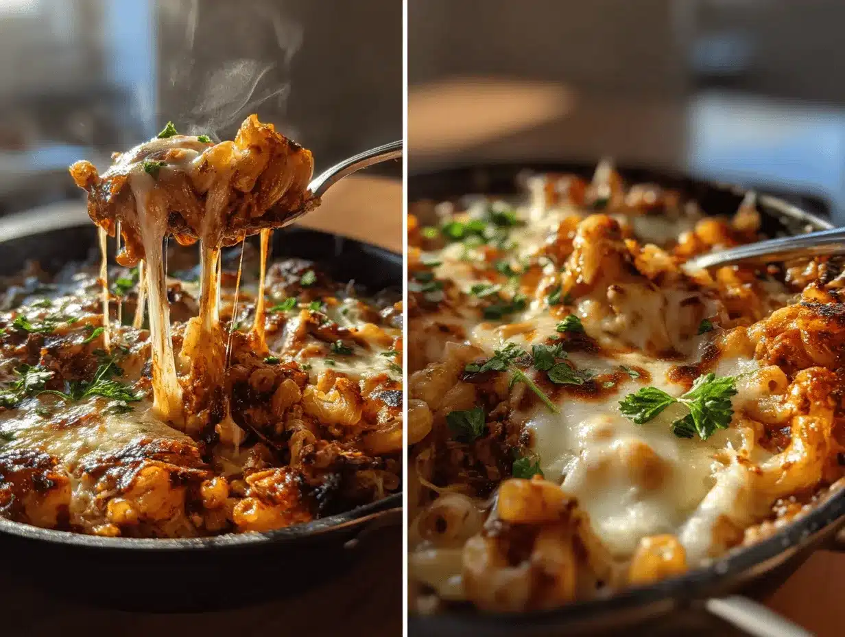 BBQ chicken mac and cheese skillet preparation steps