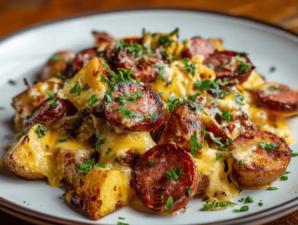 cheesy ranch potatoes and smoked sausage - featured image