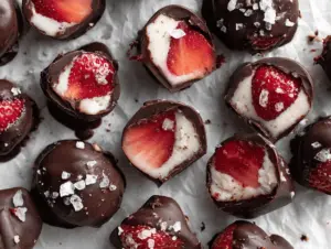 chocolate strawberry frozen yogurt bites - featured image