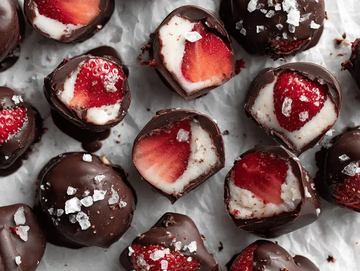 chocolate strawberry frozen yogurt bites - featured image
