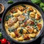 creamy garlic chicken gnocchi skillet - featured image
