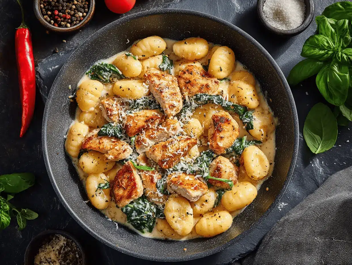creamy garlic chicken gnocchi skillet preparation steps
