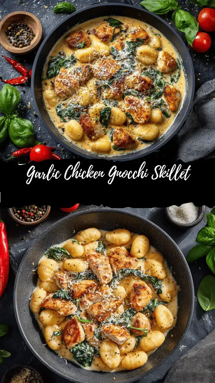 creamy garlic chicken gnocchi skillet recipe