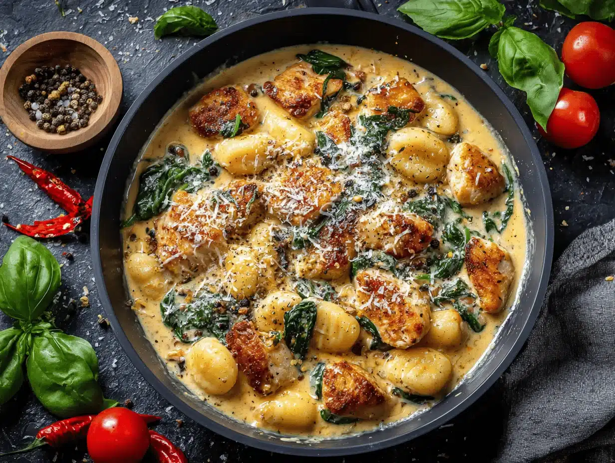 creamy garlic chicken gnocchi skillet - featured image