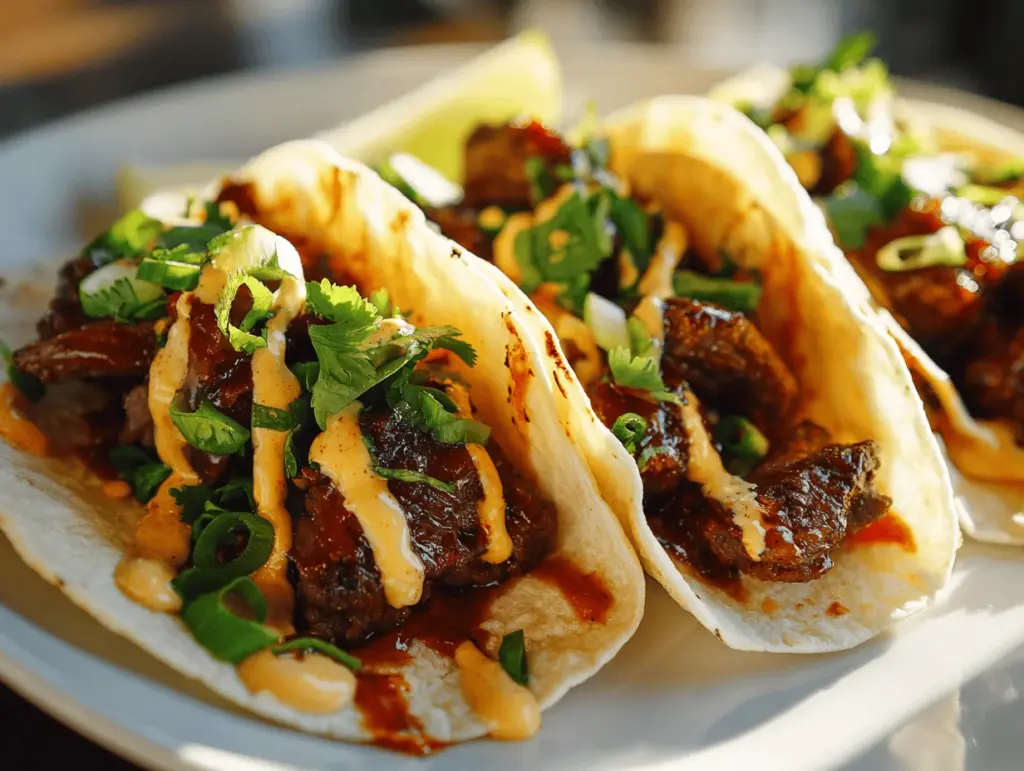 Garlic Butter Honey BBQ Beef Tacos - featured image