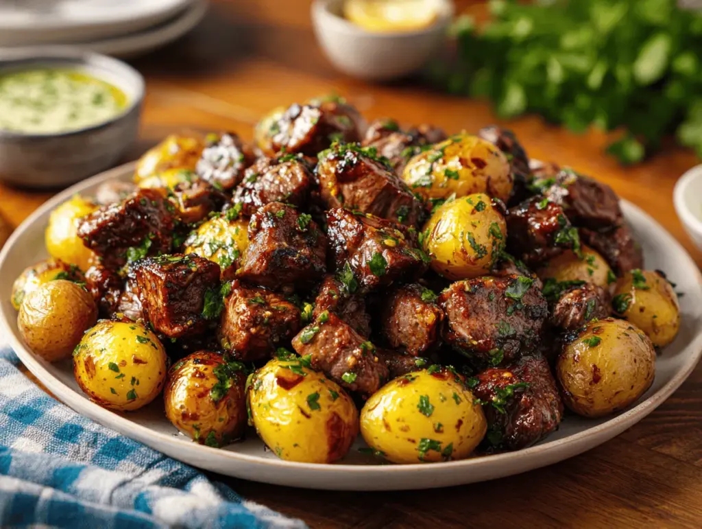 slow cooker garlic butter beef bites - featured image