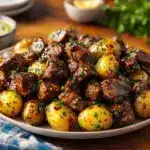 slow cooker garlic butter beef bites - featured image