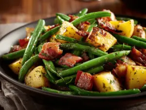 country ranch green beans and potatoes with bacon - featured image